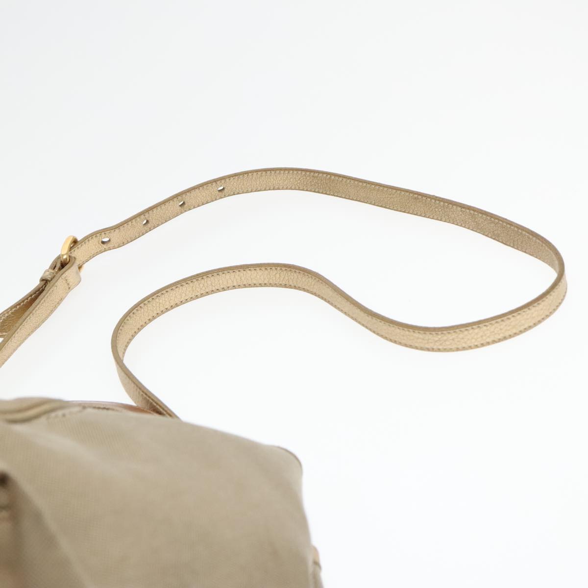 PRADA Hand Bag Canvas 2way Beige Gold Auth 88289