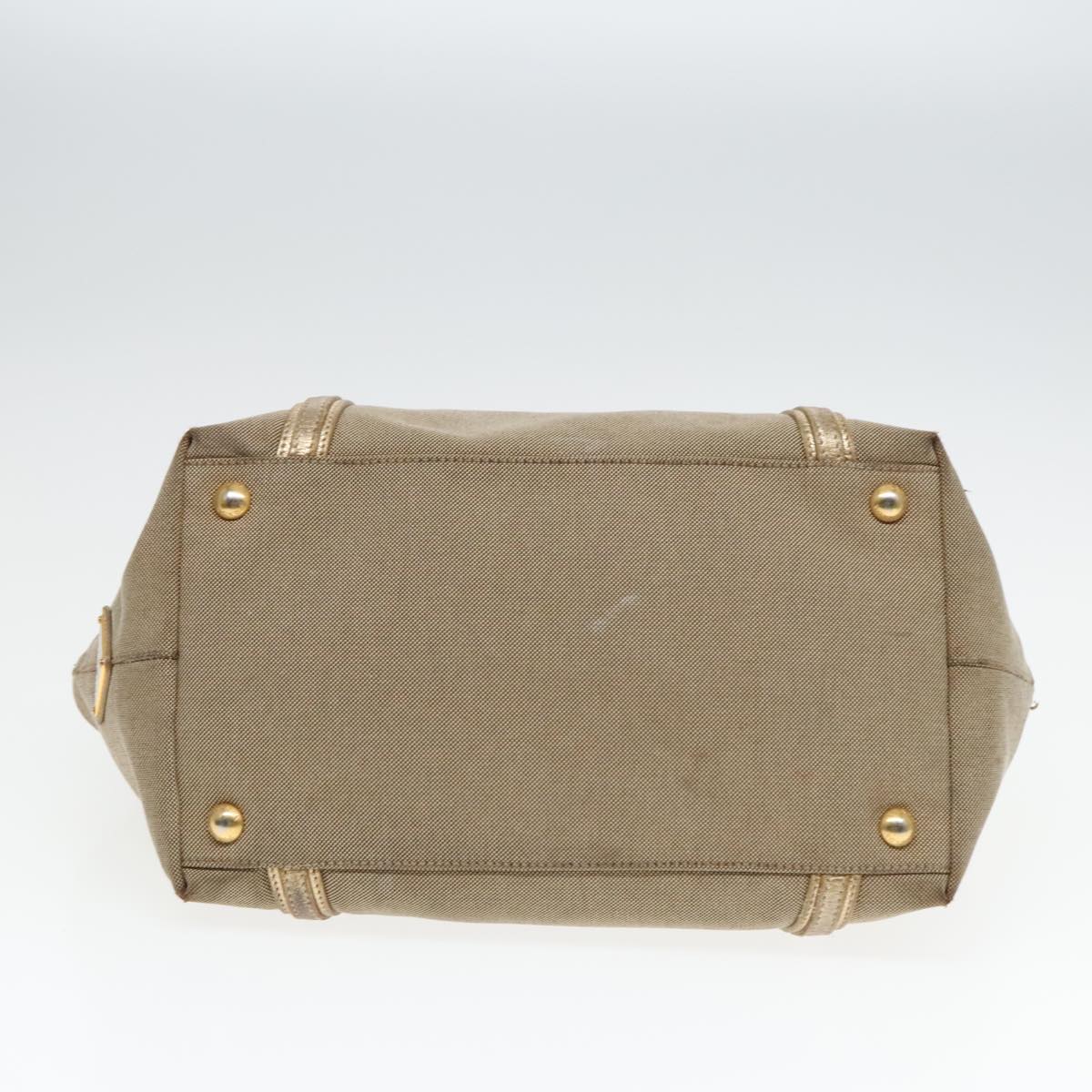 PRADA Hand Bag Canvas 2way Beige Gold Auth 88289