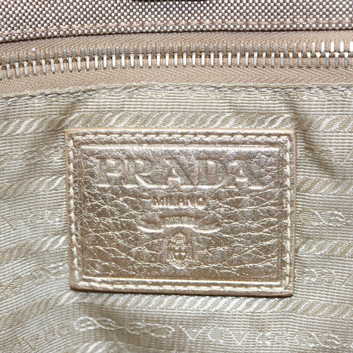 PRADA Hand Bag Canvas 2way Beige Gold Auth 88289