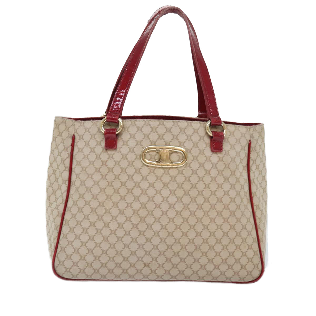 CELINE Macadam Canvas Hand Bag Beige Gold Auth 88290