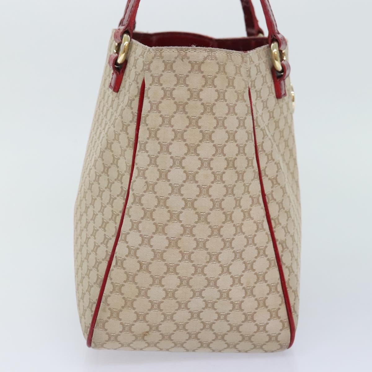 CELINE Macadam Canvas Hand Bag Beige Gold Auth 88290