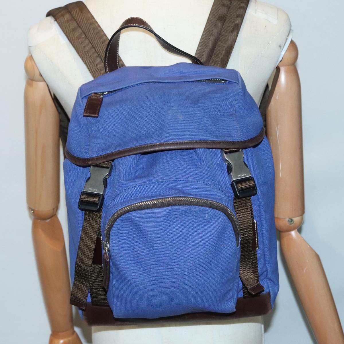 PRADA Backpack Canvas Blue Auth 88293