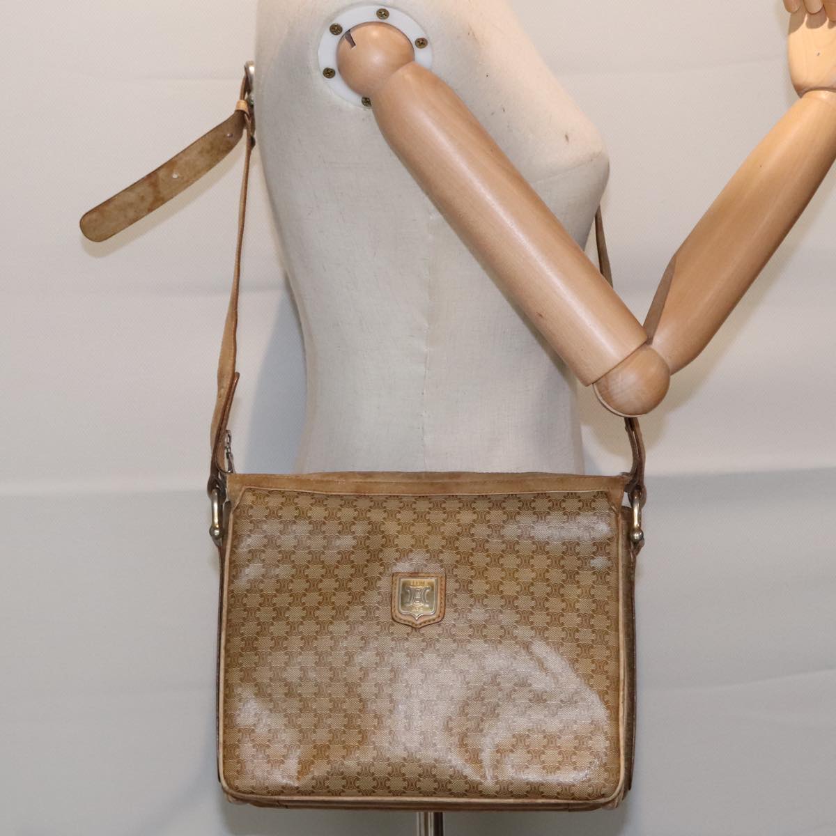 CELINE Macadam Canvas Shoulder Bag Beige Auth 88295