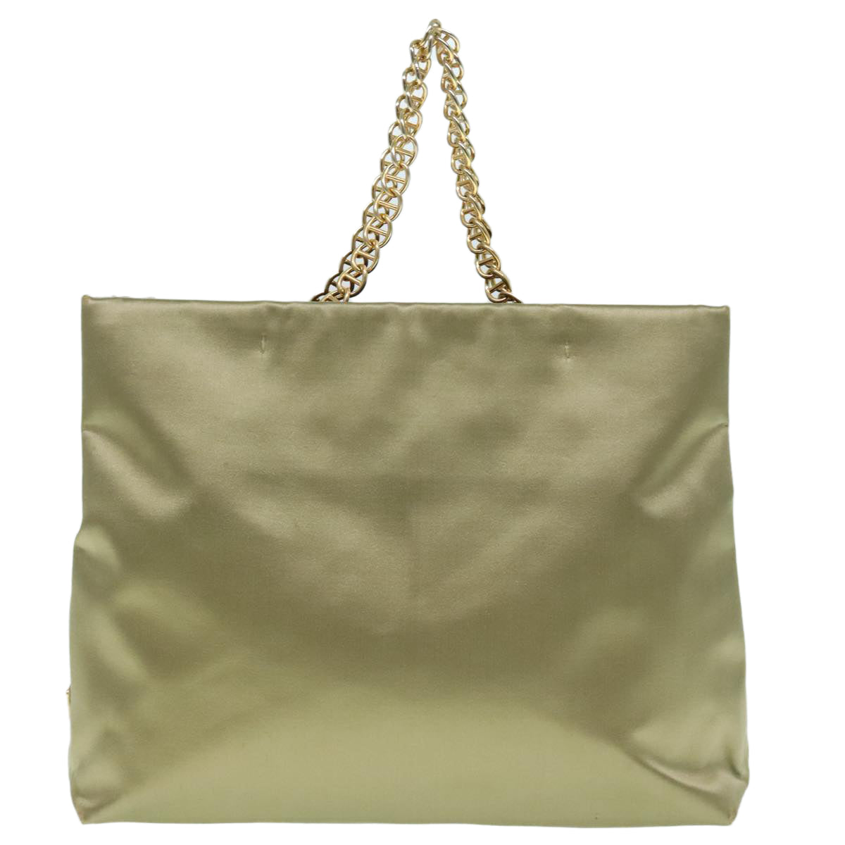 PRADA Chain Hand Bag Satin Khaki Gold Auth 88296