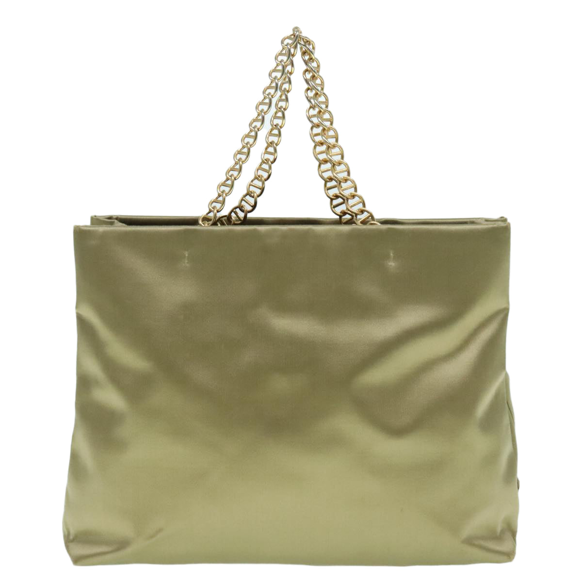 PRADA Chain Hand Bag Satin Khaki Gold Auth 88296 - 0