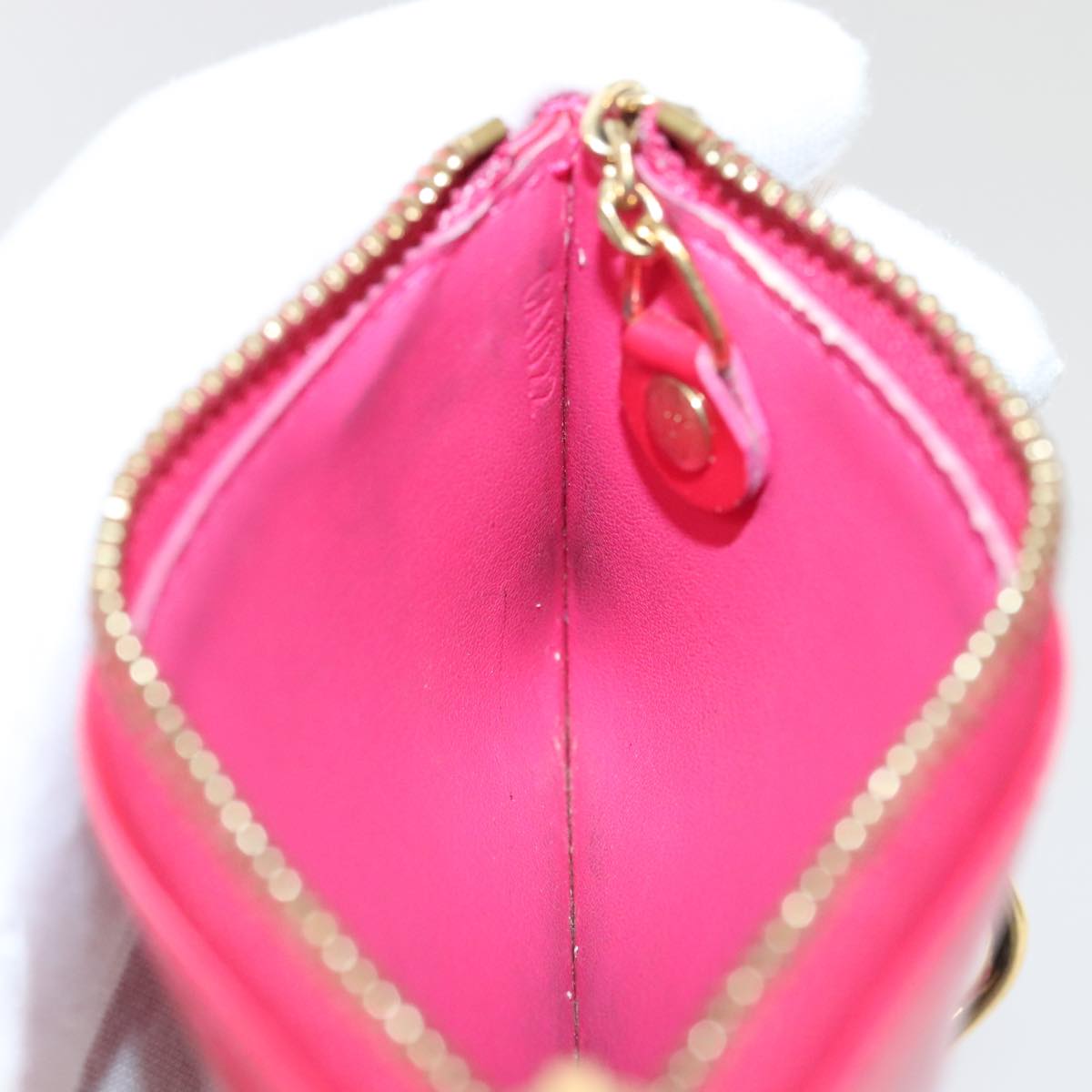 LOUIS VUITTON Vernis Pochette Cles Coin Purse Fuchsia Pink M91250 LV Auth 88325