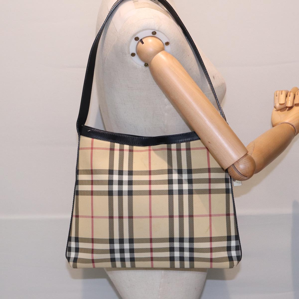 BURBERRY Nova Check Shoulder Bag PVC Beige Auth 88400