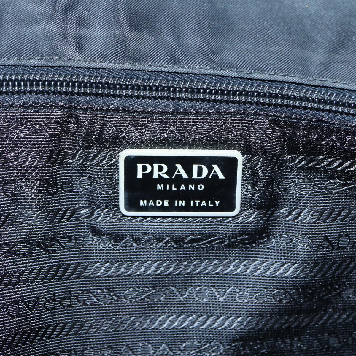 PRADA Tote Bag Nylon Khaki Silver Auth 88404