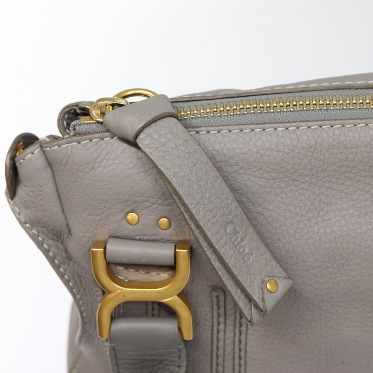 Chloe Mercy Shoulder Bag Leather Gray Gold Auth 88407