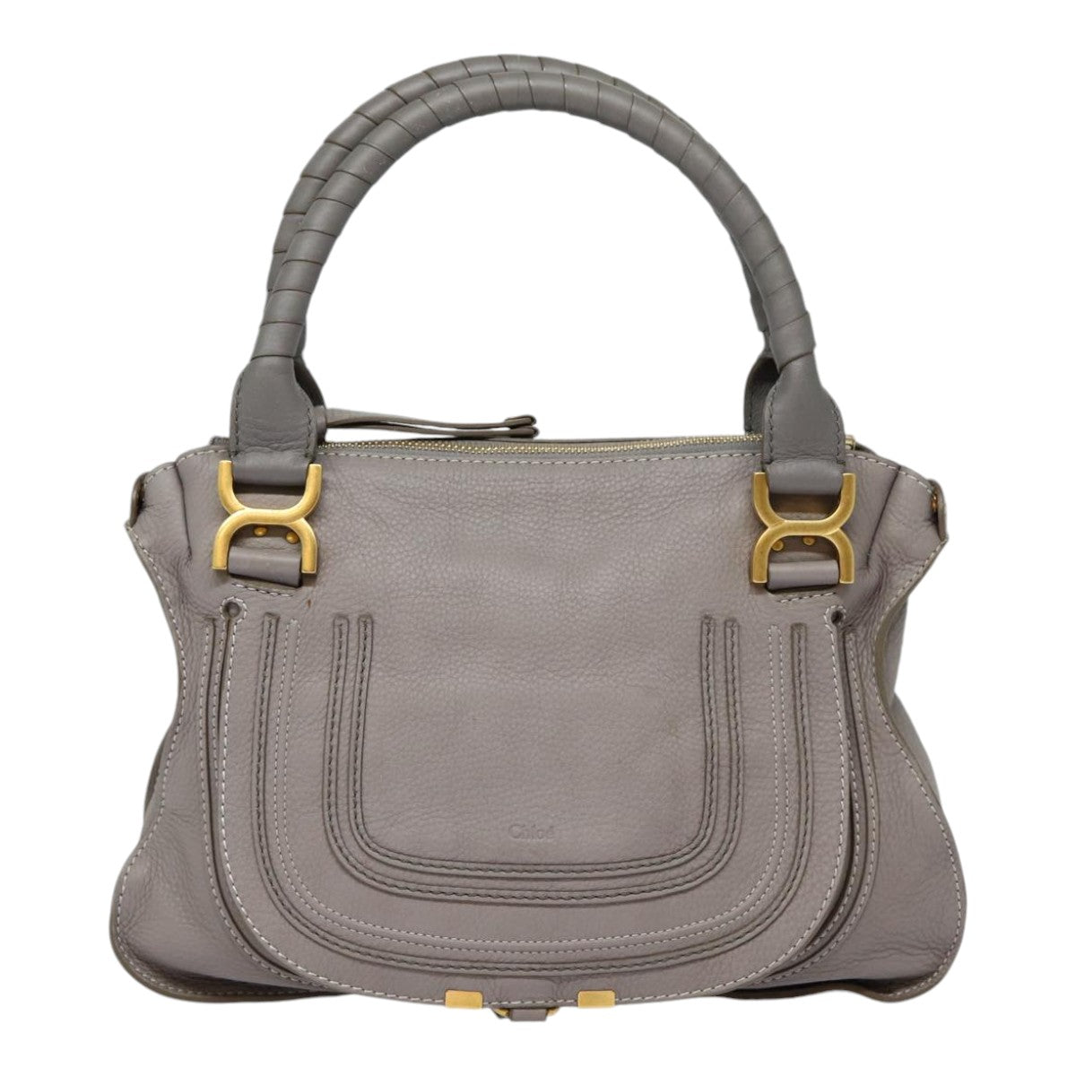 Chloe Mercy Shoulder Bag Leather Gray Gold Auth 88407