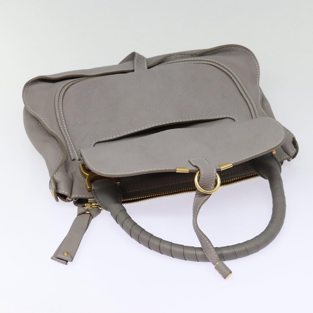 Chloe Mercy Shoulder Bag Leather Gray Gold Auth 88407