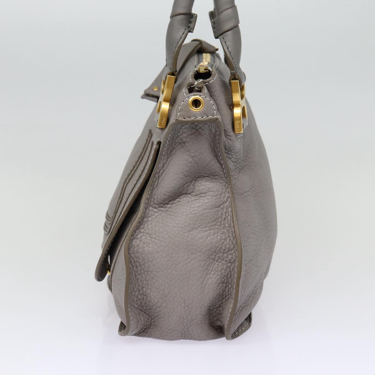 Chloe Mercy Shoulder Bag Leather Gray Gold Auth 88407