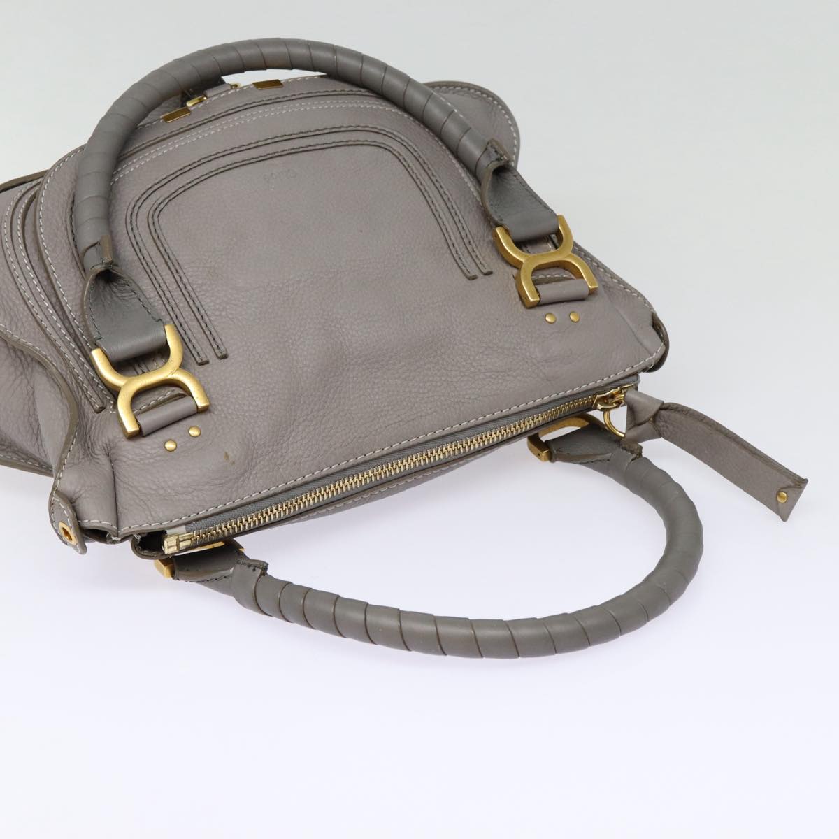 Chloe Mercy Shoulder Bag Leather Gray Gold Auth 88407