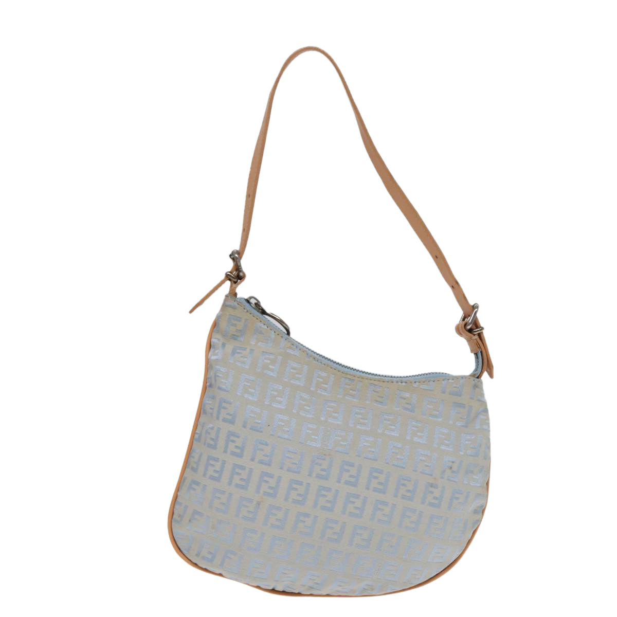 FENDI Zucchino Canvas Shoulder Bag Light Blue Silver Auth 88411