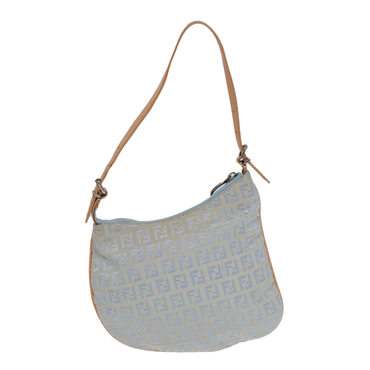 FENDI Zucchino Canvas Shoulder Bag Light Blue Silver Auth 88411 - 0