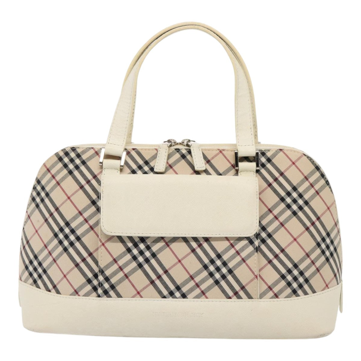 BURBERRY Nova Check Hand Bag Canvas Beige White Auth 88414