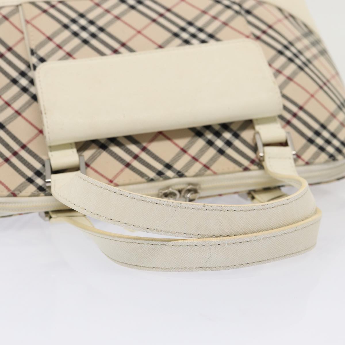 BURBERRY Nova Check Hand Bag Canvas Beige White Auth 88414