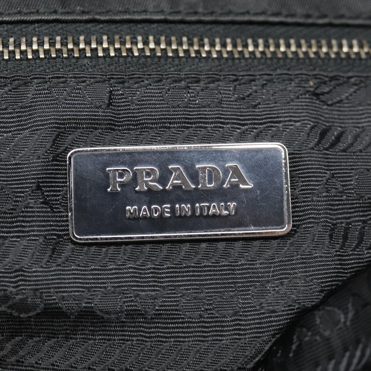 PRADA Hand Bag Nylon Khaki Silver Auth 88423