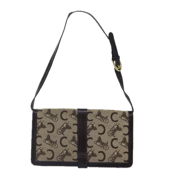 CELINE C Saluki Shoulder Bag Canvas Beige Auth 88426