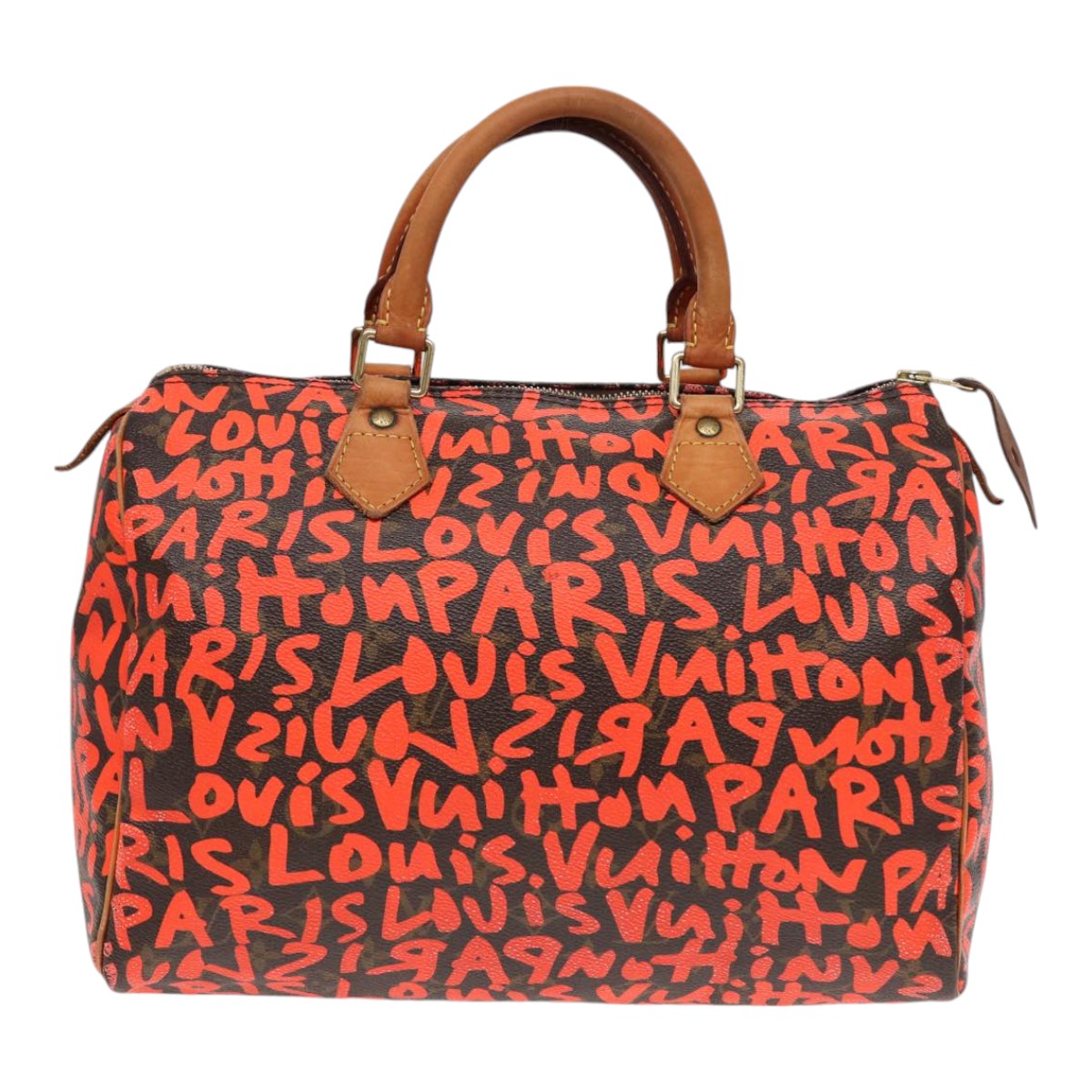 LOUIS VUITTON Monogram Graffiti Speedy 30 Hand Bag Orange M93705 LV Auth 88440