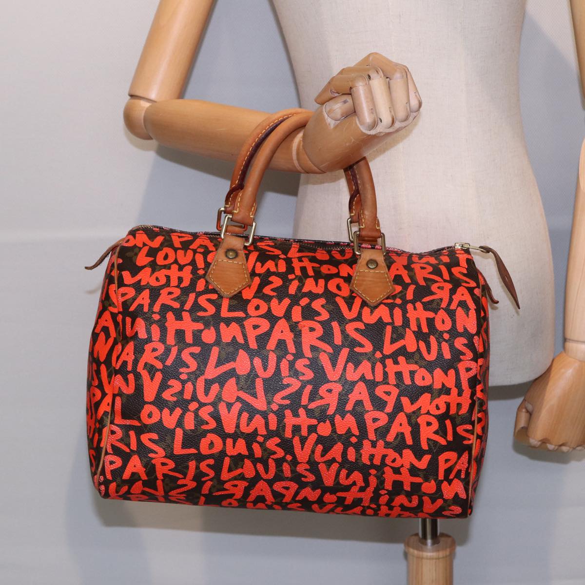 LOUIS VUITTON Monogram Graffiti Speedy 30 Hand Bag Orange M93705 LV Auth 88440