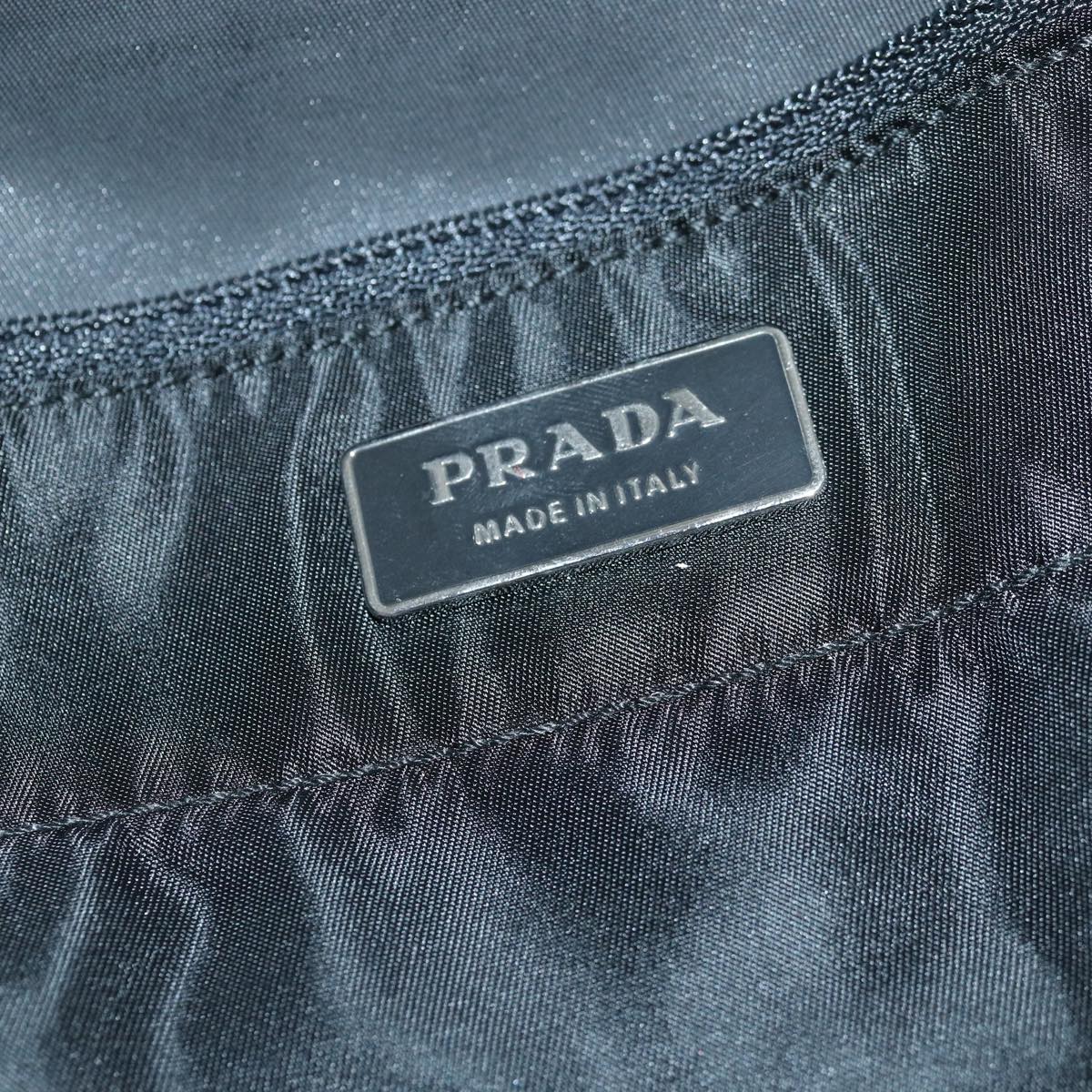 PRADA Boston Bag Nylon Black Silver Auth 88467