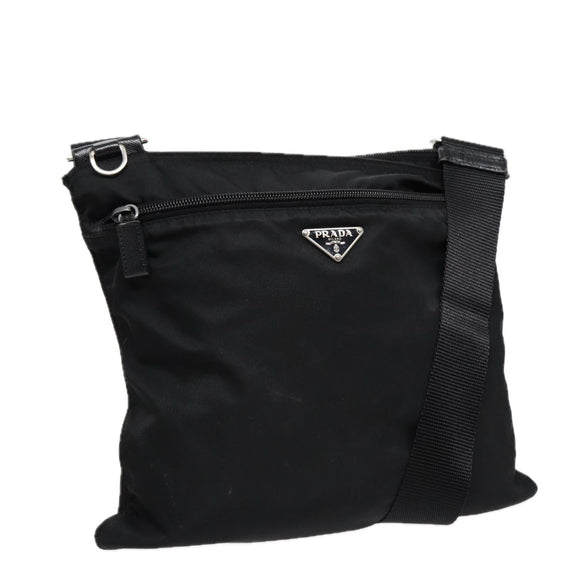 PRADA Schultertasche Nylon Schwarz Silber Original 88470