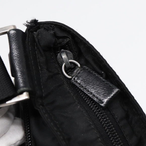 PRADA Schultertasche Nylon Schwarz Silber Original 88470