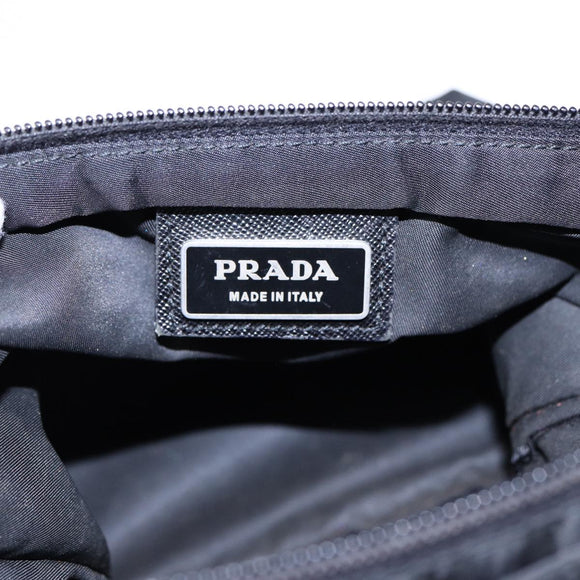 PRADA Schultertasche Nylon Schwarz Silber Original 88470