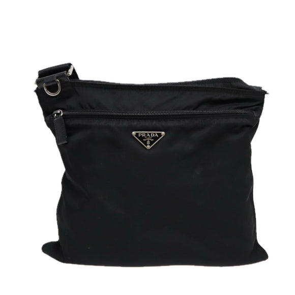 PRADA Schultertasche Nylon Schwarz Silber Original 88470