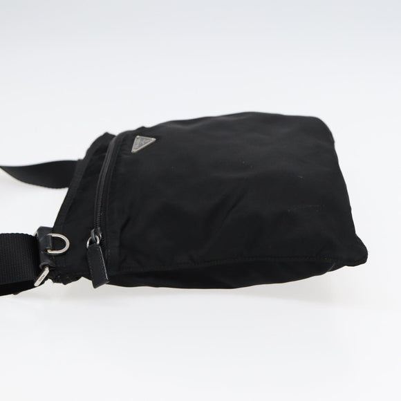 PRADA Schultertasche Nylon Schwarz Silber Original 88470