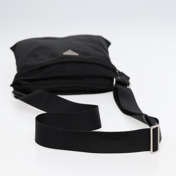 PRADA Schultertasche Nylon Schwarz Silber Original 88470