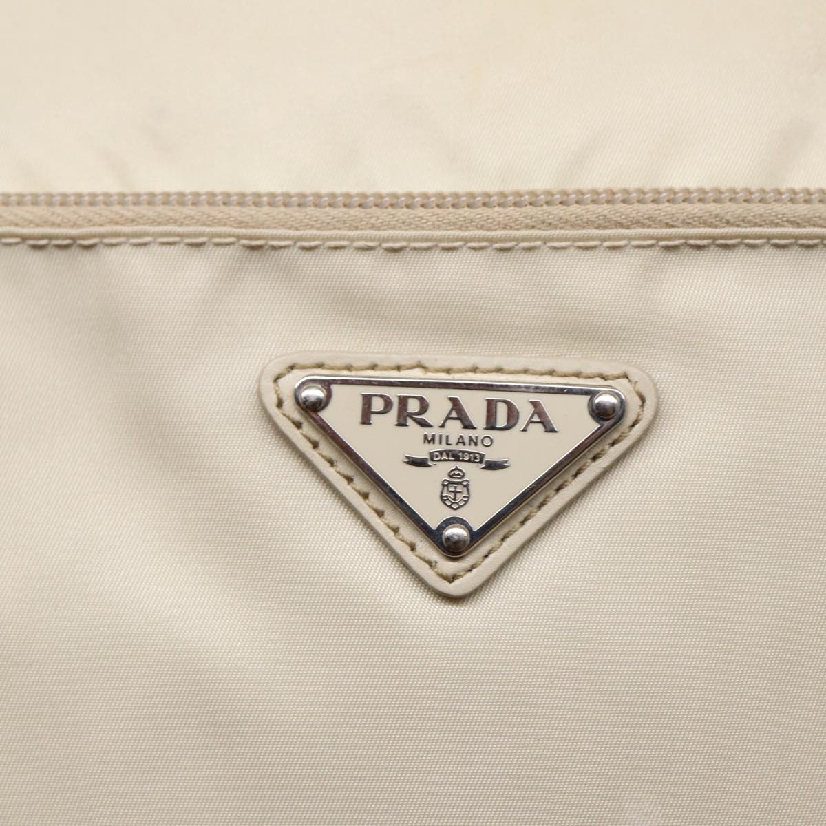 PRADA Shoulder Bag Nylon White Silver Auth 88471