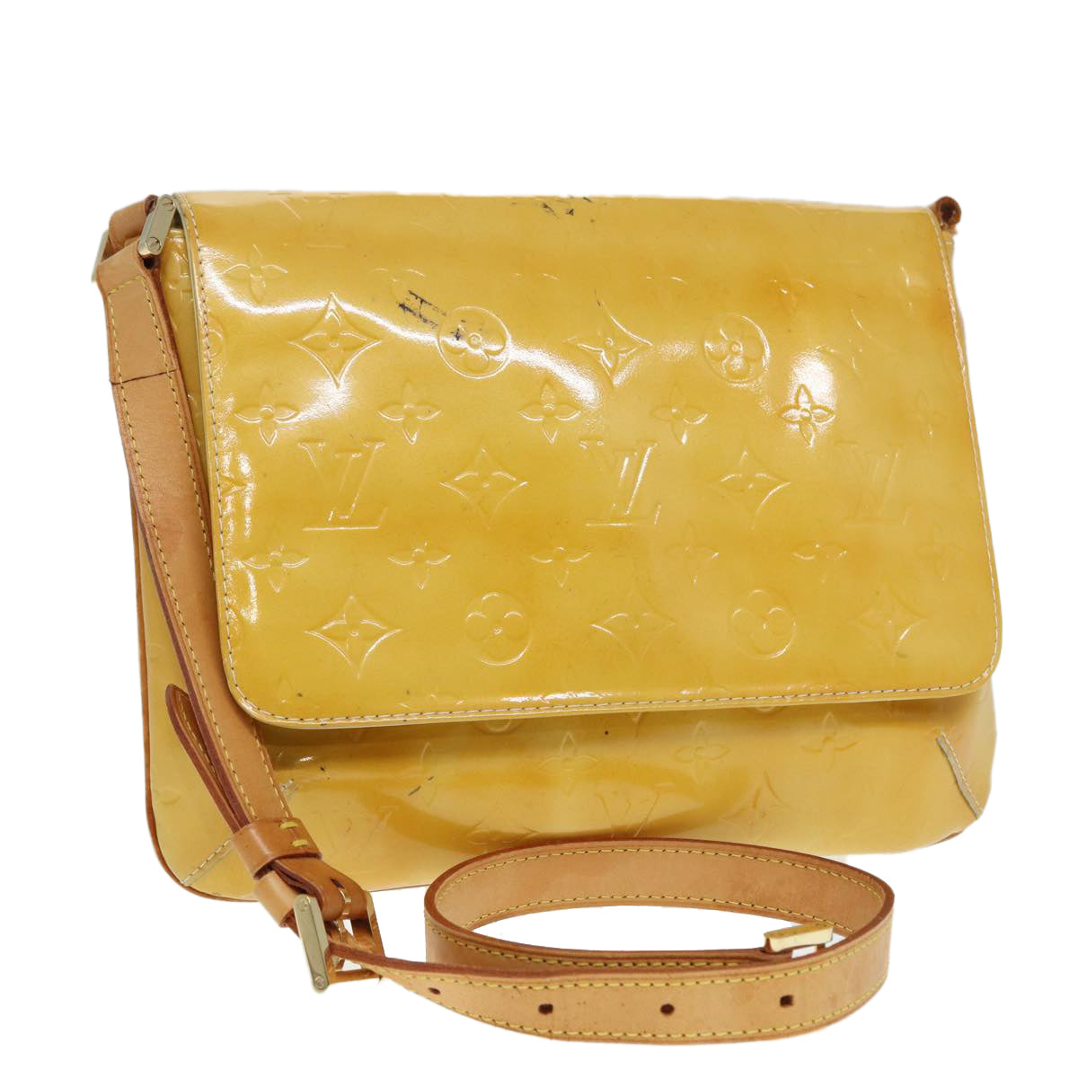 LOUIS VUITTON Monogram Vernis Thompson Street Bag Lime Yellow M91071 Auth 88473