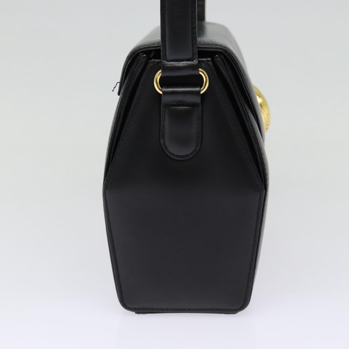 GIVENCHY Hand Bag Leather Black Gold Auth 88476