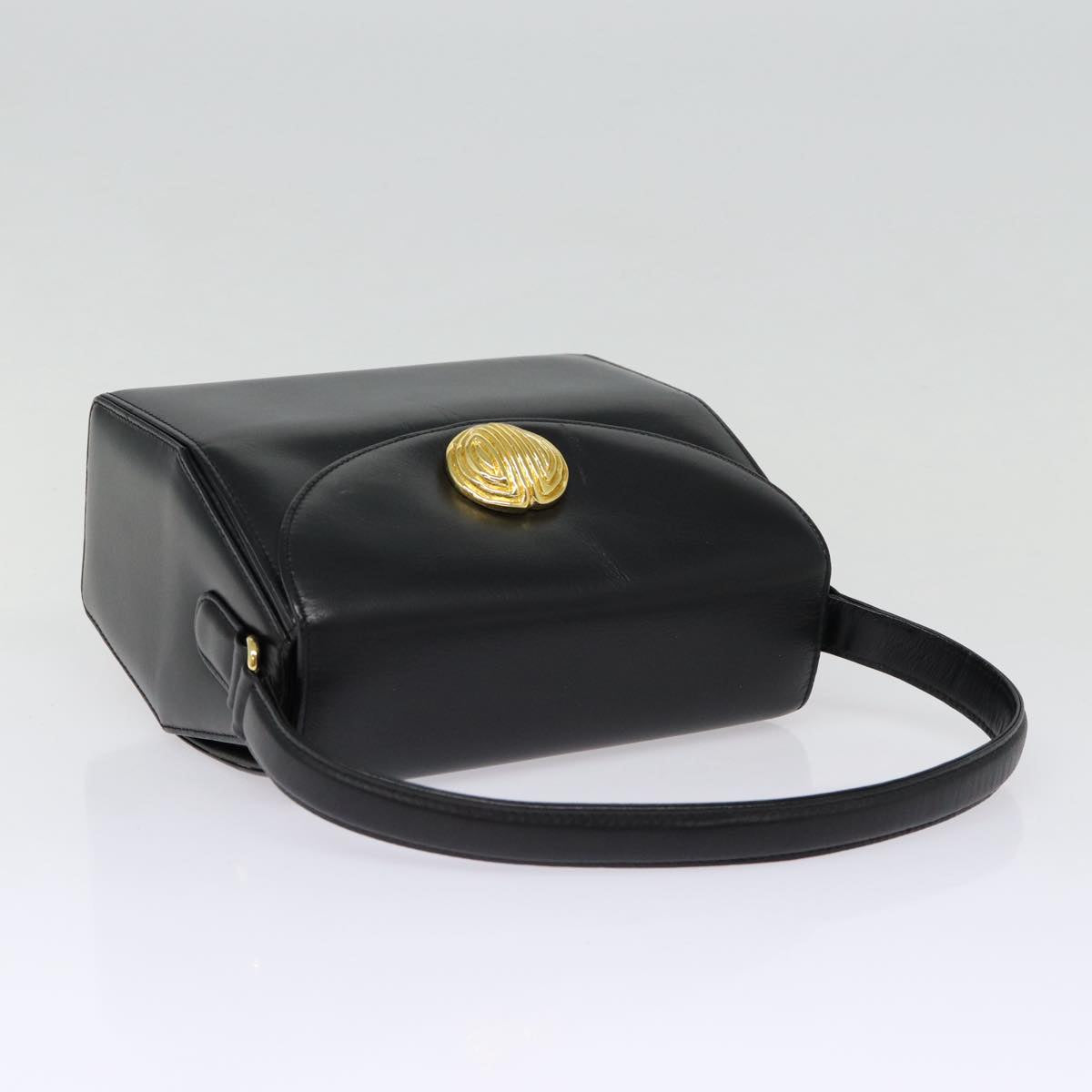 GIVENCHY Hand Bag Leather Black Gold Auth 88476