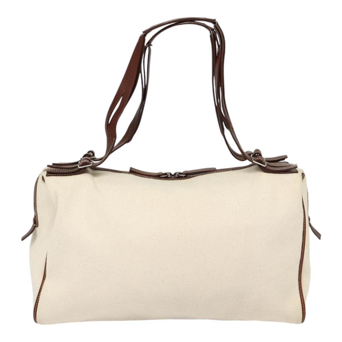 CELINE Boston Bag Canvas White Silver Auth 88479 - 0