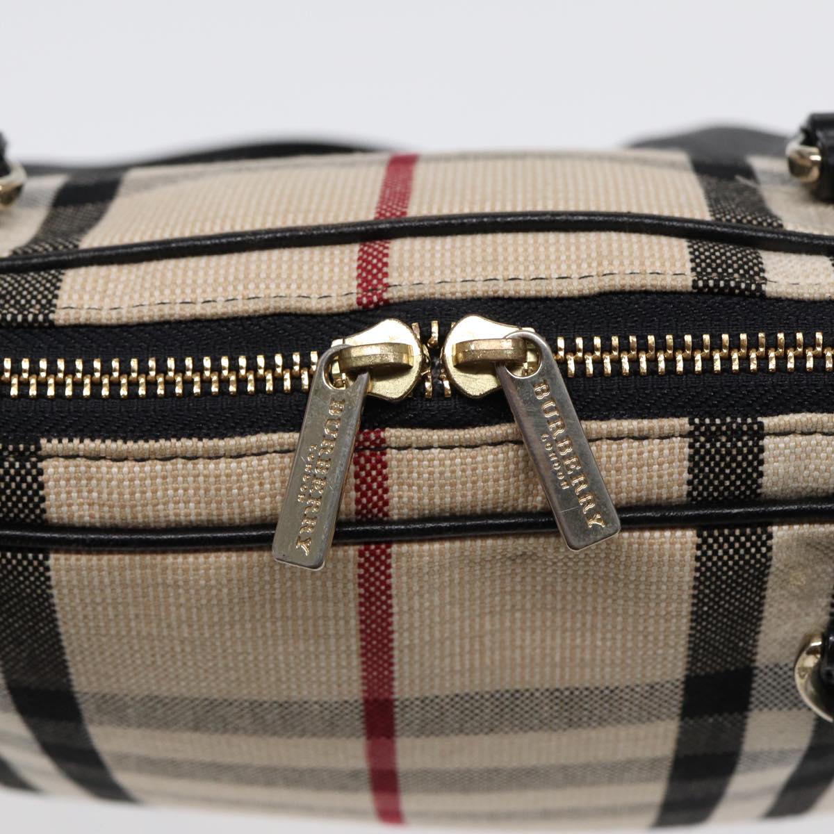 BURBERRY Nova Check Shoulder Bag Canvas Beige Gold Auth 88489