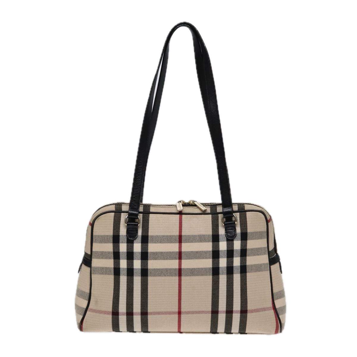 BURBERRY Nova Check Shoulder Bag Canvas Beige Gold Auth 88489