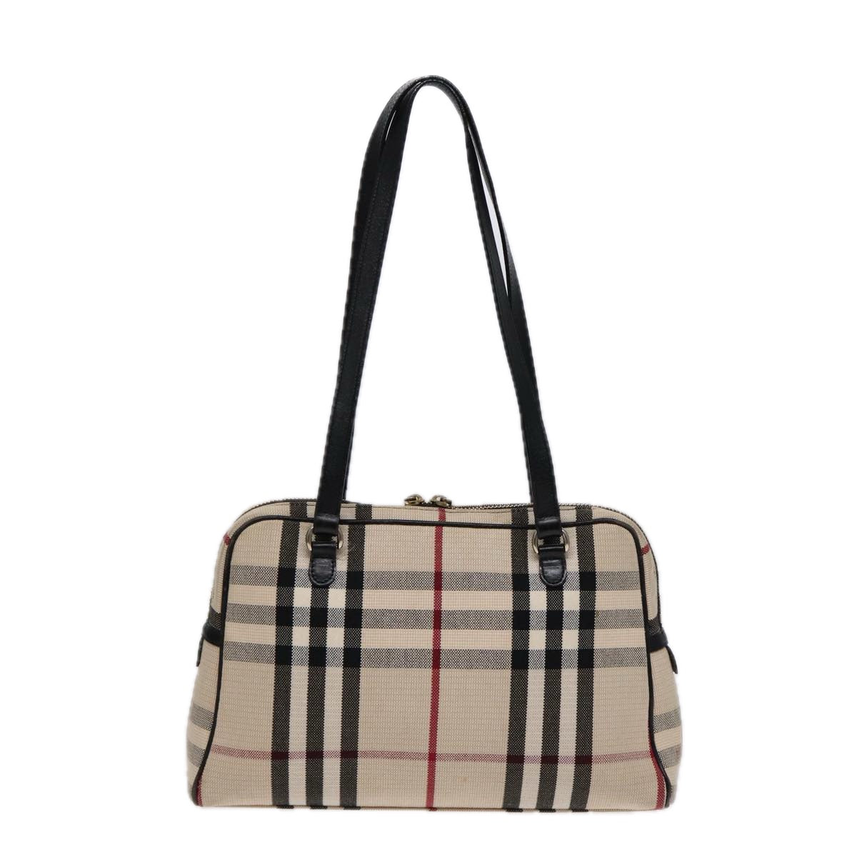 BURBERRY Nova Check Shoulder Bag Canvas Beige Gold Auth 88489