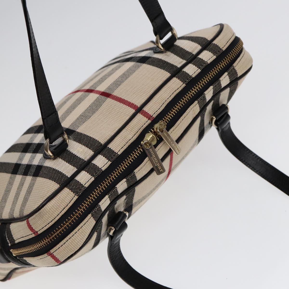 BURBERRY Nova Check Shoulder Bag Canvas Beige Gold Auth 88489