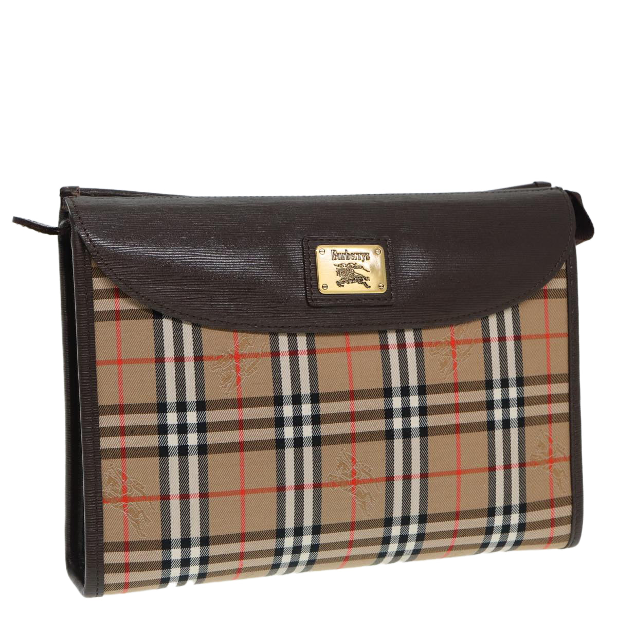 Burberrys Nova Check Clutch Bag Canvas Leather Beige Brown Auth 88490