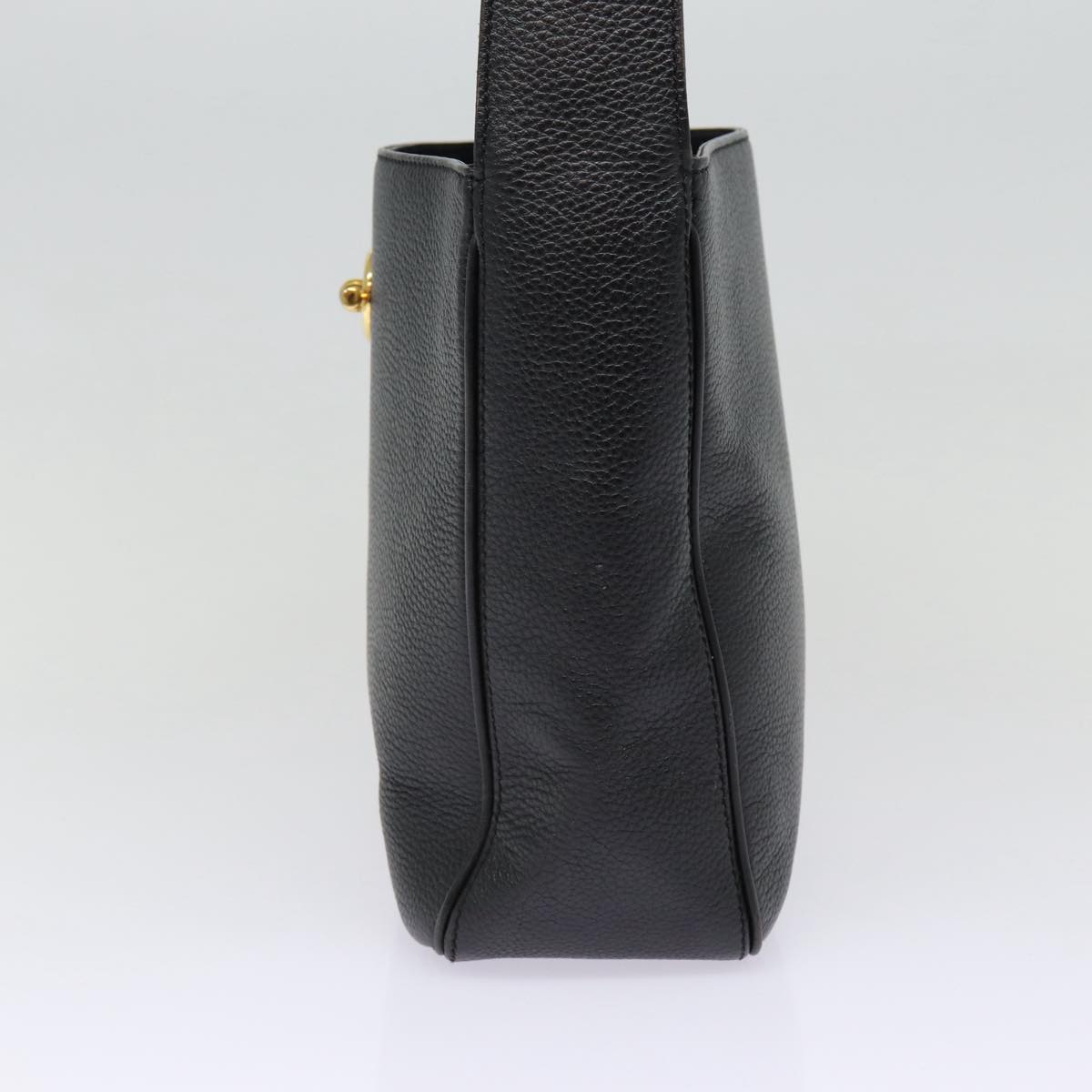 CELINE Shoulder Bag Leather Black Gold Auth 88491