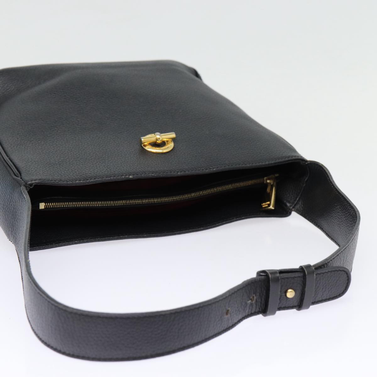 CELINE Shoulder Bag Leather Black Gold Auth 88491