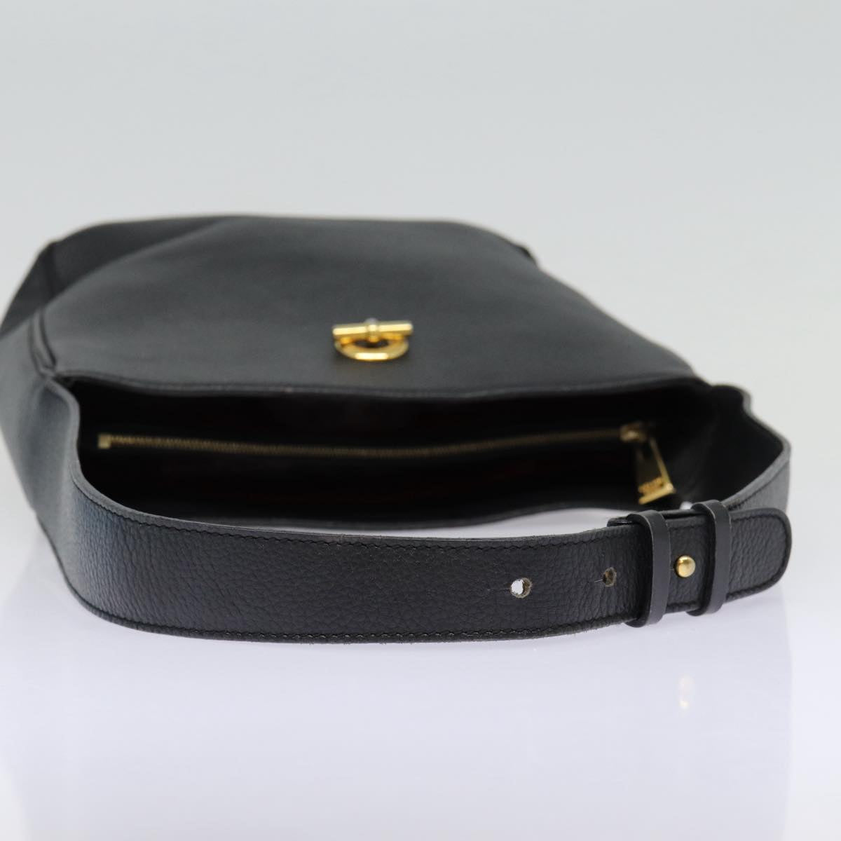 CELINE Shoulder Bag Leather Black Gold Auth 88491