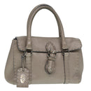 FENDI Celeria Hand Bag Leather Silver Auth 88496-1