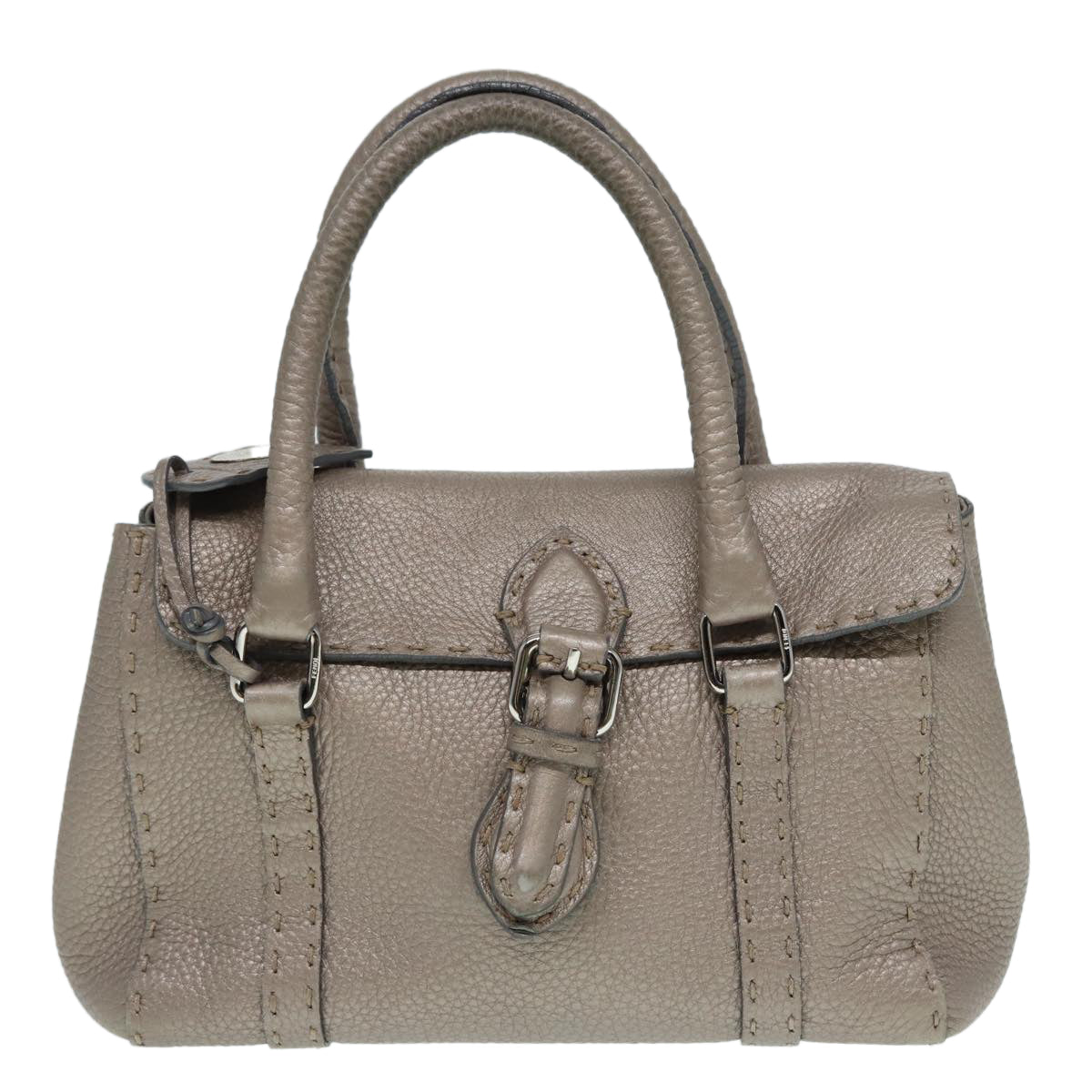 FENDI Celeria Hand Bag Leather Silver Auth 88496