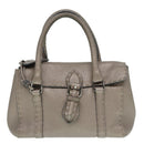 FENDI Celeria Hand Bag Leather Silver Auth 88496-12
