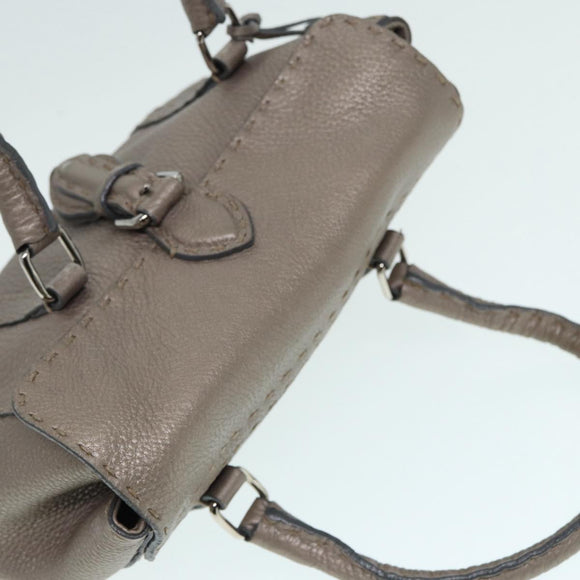 FENDI Celeria Hand Bag Leather Silver Auth 88496