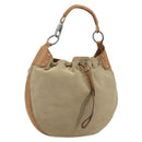 GUCCI Schoudertas Canvas Leer Beige Bruin Zilver 109210 Auth 88498-1